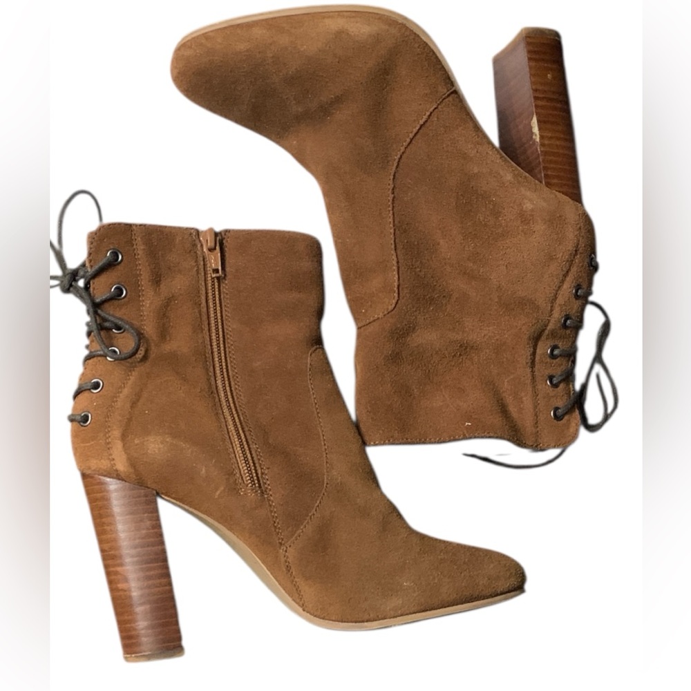 Steve Madden Rochelle Boots Size 8 Brown Suede Ankle Booties Lace Up Zip Heel - Picture 7 of 12
